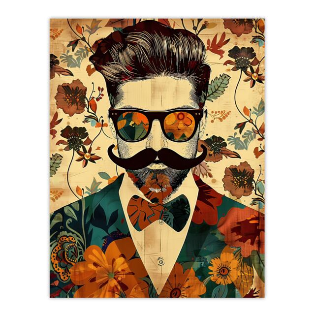 "Artery8 Stylish Hipster Male Floral Fashion Pattern Wall Art Print in Beige - Size: W18"" x H24""" - image 1