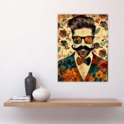 "Artery8 Stylish Hipster Male Floral Fashion Pattern Wall Art Print in Beige - Size: W18"" x H24""" - thumbnail 4