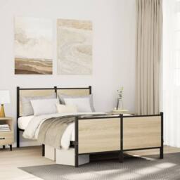 Berkfield Home Metal Bed Frame without Mattress Sonoma Oak 120x190 cm Small Double in Light Oak - thumbnail 2