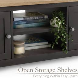 Christow Coffee Table Oak Effect Top Cupboards Shelves 40x115x60cm in Charcoal - Size: 40 x 115 x 60 cm - thumbnail 3
