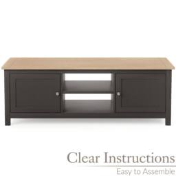 Christow Coffee Table Oak Effect Top Cupboards Shelves 40x115x60cm in Charcoal - Size: 40 x 115 x 60 cm - thumbnail 4