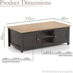 Christow Coffee Table Oak Effect Top Cupboards Shelves 40x115x60cm in Charcoal - Size: 40 x 115 x 60 cm - thumbnail 6