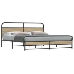 Berkfield Home Metal Bed Frame without Mattress Smoked Oak 180x200 cm Super King in Brown - thumbnail 1