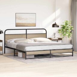 Berkfield Home Metal Bed Frame without Mattress Smoked Oak 180x200 cm Super King in Brown - thumbnail 4