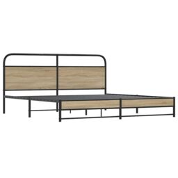Berkfield Home Metal Bed Frame without Mattress Smoked Oak 180x200 cm Super King in Brown - thumbnail 3