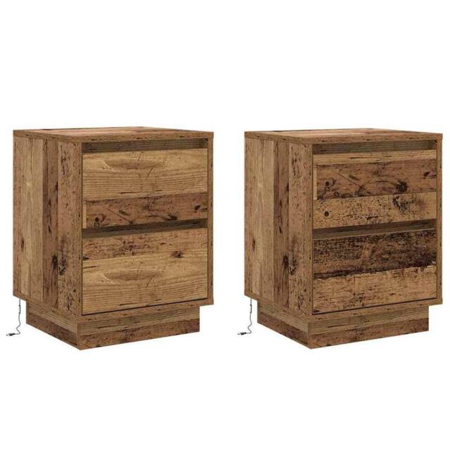 Berkfield Home Bedside Cabinets with LED Lights 2 pcs Old Wood 39x34.5x50 cm in Brown - image 1