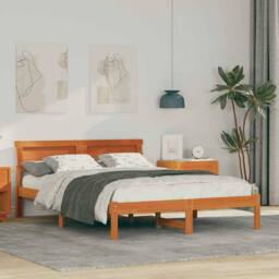 Berkfield Home Bed Frame with LED Headboard in Wax Brown, 120 x 190 cm, Solid Pi… in Brown - Size: 120 x 190 cm - thumbnail 2