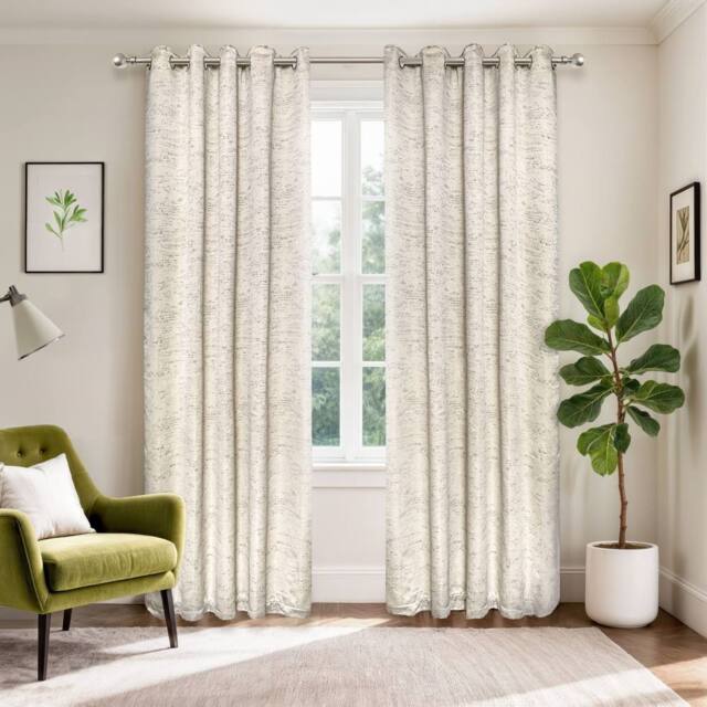 New Edge Blinds Wisteria Textured Eyelet Curtains in Natural - Size: 168 cm width x 137 cm drop - image 1
