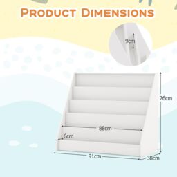 Gymax Kids 5-Tier Bookshelf Children Bookcase Magazine Storage Display Rack in White - thumbnail 2