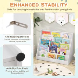 Gymax Kids 5-Tier Bookshelf Children Bookcase Magazine Storage Display Rack in White - thumbnail 4