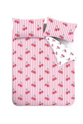 Catherine Lansfield 'Disco Cherries Stripes' Reversible Duvet Cover Set in Pink - Size: Single - thumbnail 5