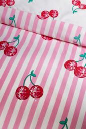 Catherine Lansfield 'Disco Cherries Stripes' Reversible Duvet Cover Set in Pink - Size: Single - thumbnail 4