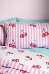 Catherine Lansfield 'Disco Cherries Stripes' Reversible Duvet Cover Set in Pink - Size: Single - thumbnail 3