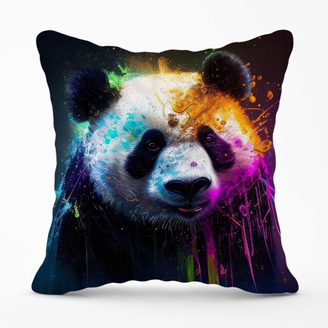 Warren Reed - Designer Panda Face Splashart Colourful Outdoor Cushion in Blue - Size: 60 cm x 60 cm - image 1