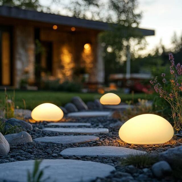 Wyld and Coco Outdoor Solar LED Stone Lamps Set 3 Remote Control IP54 Weather in White - image 1