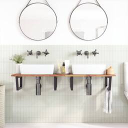 Berkfield Home Basin Shelf Wall Mounted Steel & Solid Wood Acacia in Brown - thumbnail 3