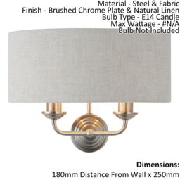 Loops Wall Light - Brushed Chrome Plate & Natural Linen - 2 x 40W E14 - Dimmable - thumbnail 2