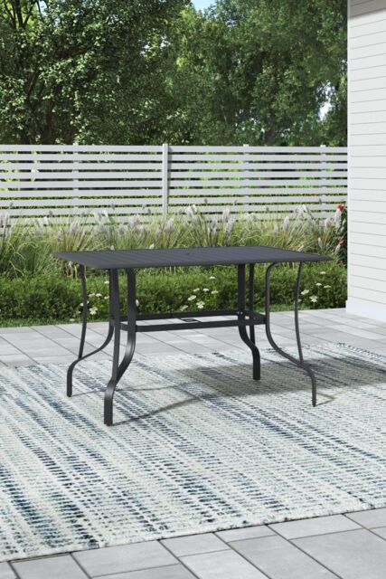 Garden Sanctuary Garden Metal Slatted Dining Coffee Table in Black - Size: Large - image 1