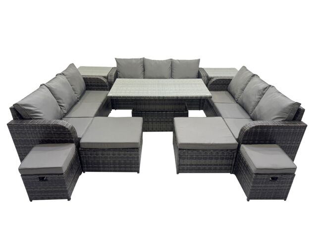 Fimous Rattan Garden Furniture Dining Set 13-seater with 2 Side Tables in Dark Grey - image 1