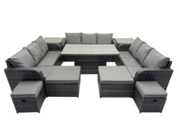 Fimous Rattan Garden Furniture Dining Set 13-seater with 2 Side Tables in Dark Grey - thumbnail 1