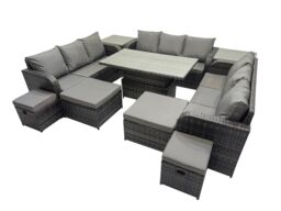 Fimous Rattan Garden Furniture Dining Set 13-seater with 2 Side Tables in Dark Grey - thumbnail 2