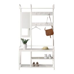 Rafaelo Mobilia Industrial Hall Tree Coat Rack Stand With Shoe Storage Shelves & Rail in White - thumbnail 6