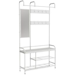 Rafaelo Mobilia Industrial Hall Tree Coat Rack Stand With Shoe Storage Shelves & Rail in White - thumbnail 5