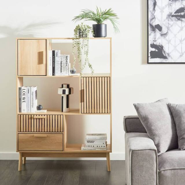 Wyld and Coco Bookcase Light Brown MDF with Pine Accents 2 Drawers - image 1