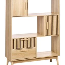 Wyld and Coco Bookcase Light Brown MDF with Pine Accents 2 Drawers - thumbnail 2