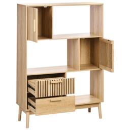 Wyld and Coco Bookcase Light Brown MDF with Pine Accents 2 Drawers - thumbnail 7