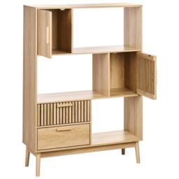 Wyld and Coco Bookcase Light Brown MDF with Pine Accents 2 Drawers - thumbnail 6