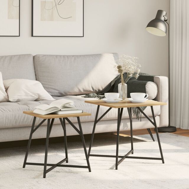 Berkfield Home Side Table 2-pack in Artisan Oak with Engineered Wood & Metal in Brown - image 1