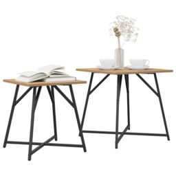 Berkfield Home Side Table 2-pack in Artisan Oak with Engineered Wood & Metal in Brown - thumbnail 3