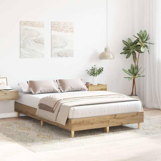 Berkfield Home Durable Bed Frame No Mattress Artisan Oak 135x190 cm Double Engin in Brown - image 1