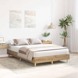 Berkfield Home Durable Bed Frame No Mattress Artisan Oak 135x190 cm Double Engin in Brown - thumbnail 1