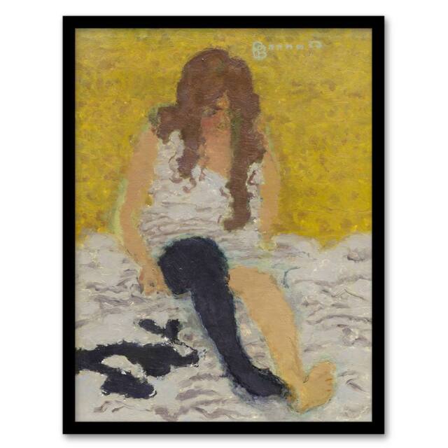 Artery8 Woman Putting on Her Stockings Bonnard Framed Wall Art Print in Yellow - Size: A4 - image 1