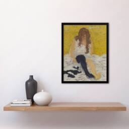 Artery8 Woman Putting on Her Stockings Bonnard Framed Wall Art Print in Yellow - Size: A4 - thumbnail 4