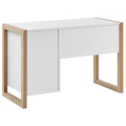 Wyld and Coco White Minimalist Desk 110 x 50 cm with Drawer and Hidden Cabinet - thumbnail 7