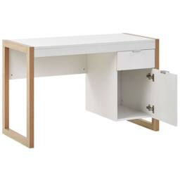 Wyld and Coco White Minimalist Desk 110 x 50 cm with Drawer and Hidden Cabinet - thumbnail 5