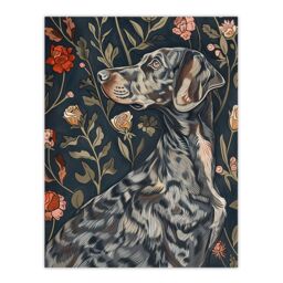 "Artery8 Dog Smelling Roses Portrait Charming Floral Wall Art Print in Blue - Size: W24"" x H32""" - thumbnail 1