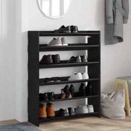 Berkfield Home Shoe Rack Black 80x25x100 cm Engineered Wood - Size: 80 x 25 x 100 cm - thumbnail 3