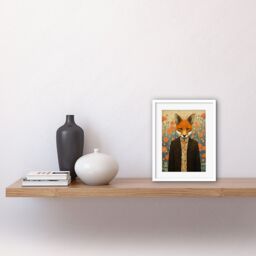 "Artery8 Wall Art Print Portrait of Dressed Fox in Suit & Shirt Floral Background Orange Brown Autumn Tones Artwork Framed 9X7 Inch - Size: W7"" x H9""" - thumbnail 2