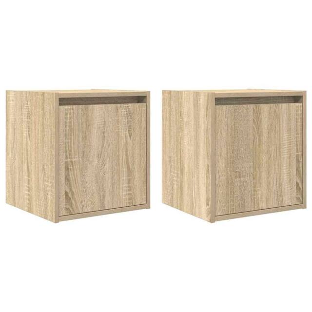Berkfield Home Wall-Mounted Bedside Cabinets 2 pcs Sonoma Oak 38x34x40 cm in Tan - Size: 38 x 34 x 40 cm - image 1