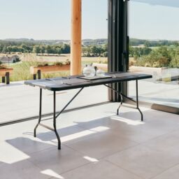 Novecrafto 6ft Folding Table - Portable Black Plastic Trestle Table with Steel Frame, Easy to Fold & Store, For Indoor & Outdoor Use - thumbnail 2