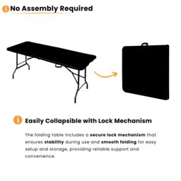 Novecrafto 6ft Folding Table - Portable Black Plastic Trestle Table with Steel Frame, Easy to Fold & Store, For Indoor & Outdoor Use - thumbnail 5