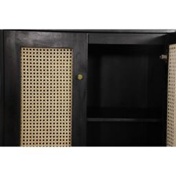 Jaipur Furniture Ltd Rattan 2 Door Highboard Cabinet - Mango Wood/Iron - L45 x W80 x H120 cm - Black Finish with Natural Rattan - Assembly Required - thumbnail 6