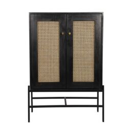 Jaipur Furniture Ltd Rattan 2 Door Highboard Cabinet - Mango Wood/Iron - L45 x W80 x H120 cm - Black Finish with Natural Rattan - Assembly Required - thumbnail 2