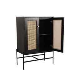 Jaipur Furniture Ltd Rattan 2 Door Highboard Cabinet - Mango Wood/Iron - L45 x W80 x H120 cm - Black Finish with Natural Rattan - Assembly Required - thumbnail 4