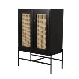Jaipur Furniture Ltd Rattan 2 Door Highboard Cabinet - Mango Wood/Iron - L45 x W80 x H120 cm - Black Finish with Natural Rattan - Assembly Required - thumbnail 3