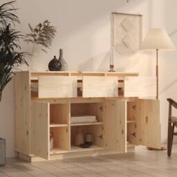 Berkfield Home Sideboard 110x34x75 cm Solid Wood Pine in Light Tan - Size: 110 x 34 x 75 cm - thumbnail 6